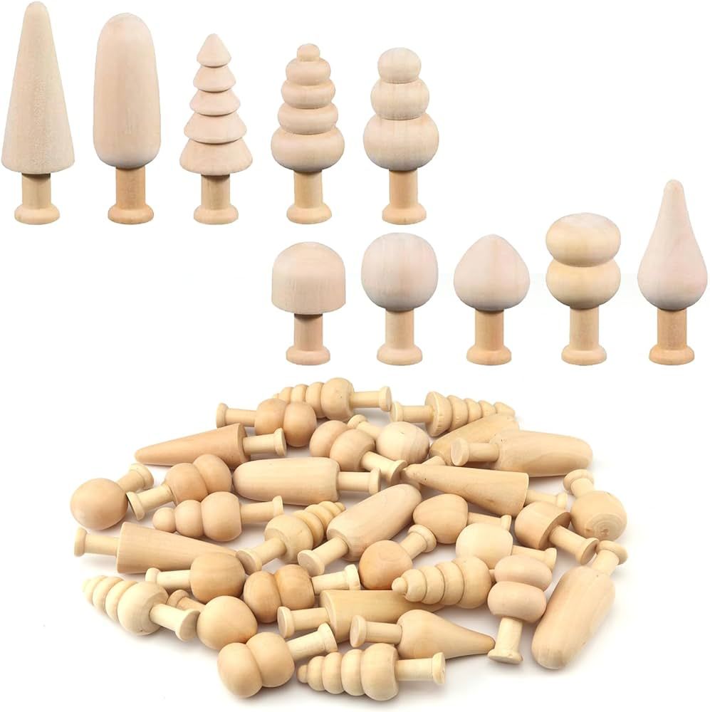 30 Pieces Unfinished Wooden Trees, Natural Mini Wooden Trees for Arts and Crafts Projects Decorat... | Amazon (US)