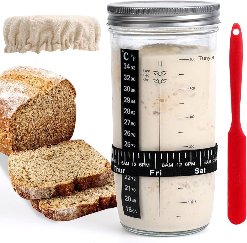 Sourdough Starter Kit with Sourdough Starter Jar,Date Marked Feeding Band, Thermometer,Sourdough ... | Amazon (US)