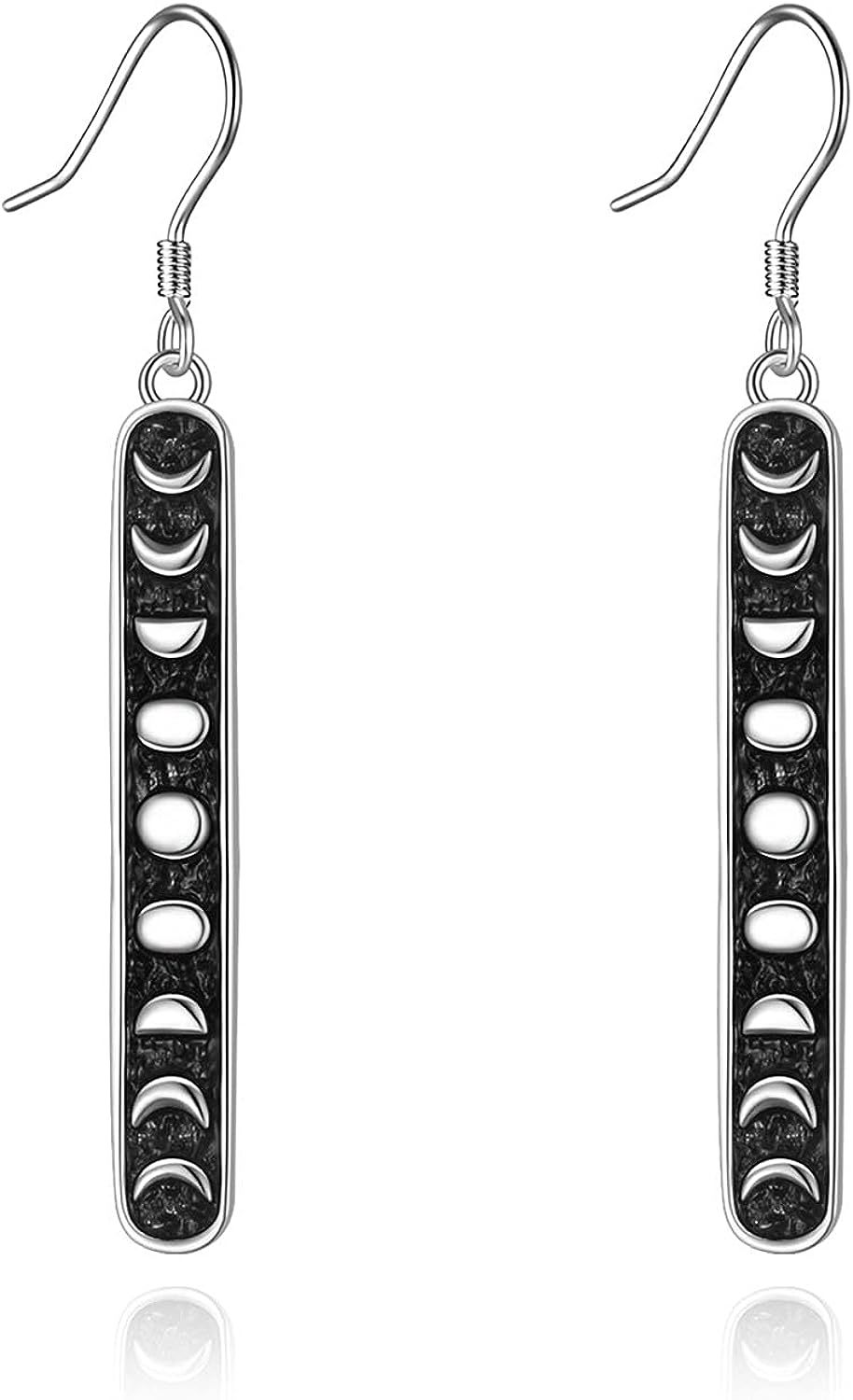 WINNICACA Moon Phase Earrings 925 Sterling Silver Bar Earrings Moon Phase Charm Dangle Drop Jewel... | Amazon (US)