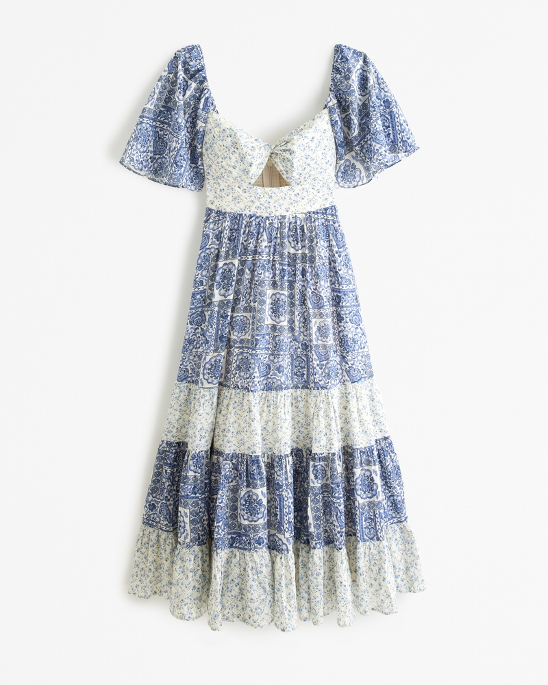 Angel Sleeve Cutout Midi Dress | Abercrombie & Fitch (US)