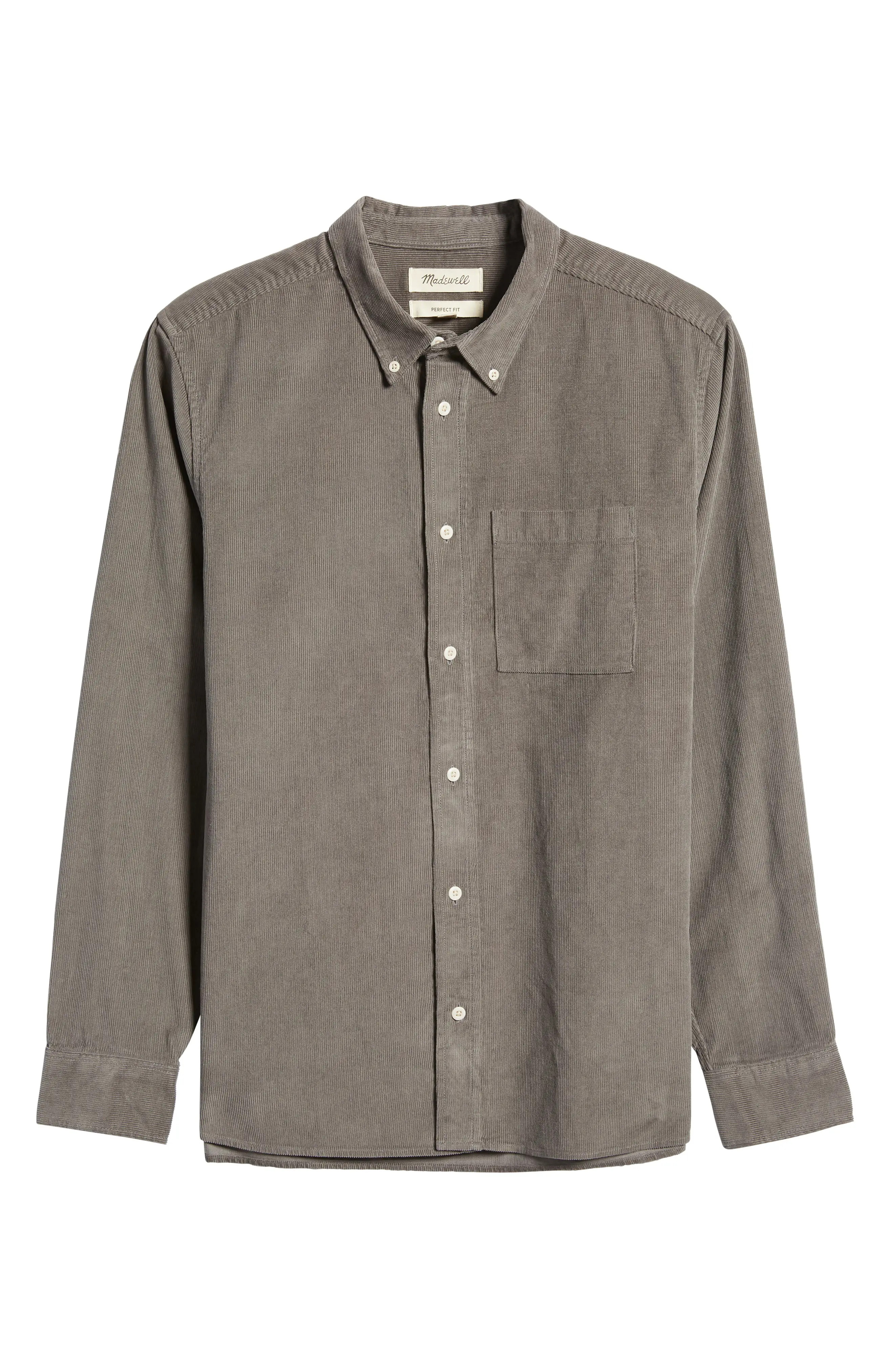 Madewell Corduroy Perfect Button-Down Shirt, Size X-Large in Coastal Granite at Nordstrom | Nordstrom