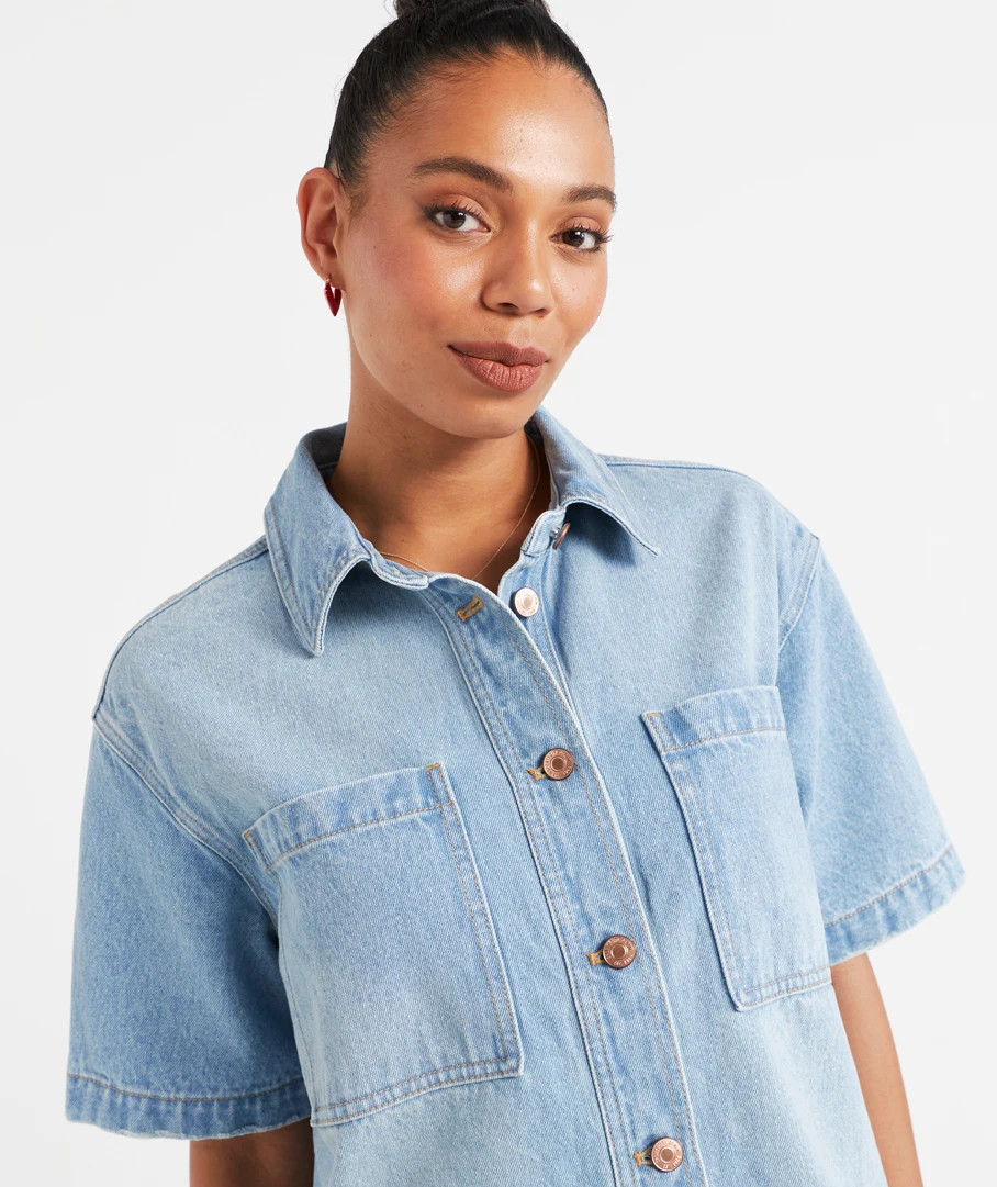 TERESA SHORT SLEEVE DENIM SHACKET | Sportsgirl