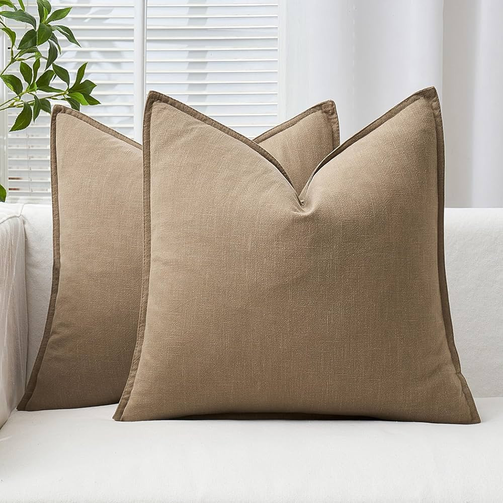 Woaboy Pack of 2 Khaki Pillow Covers 24x24 Inch Decorative Linen Solid Throw Pillow Covers Accent... | Amazon (US)