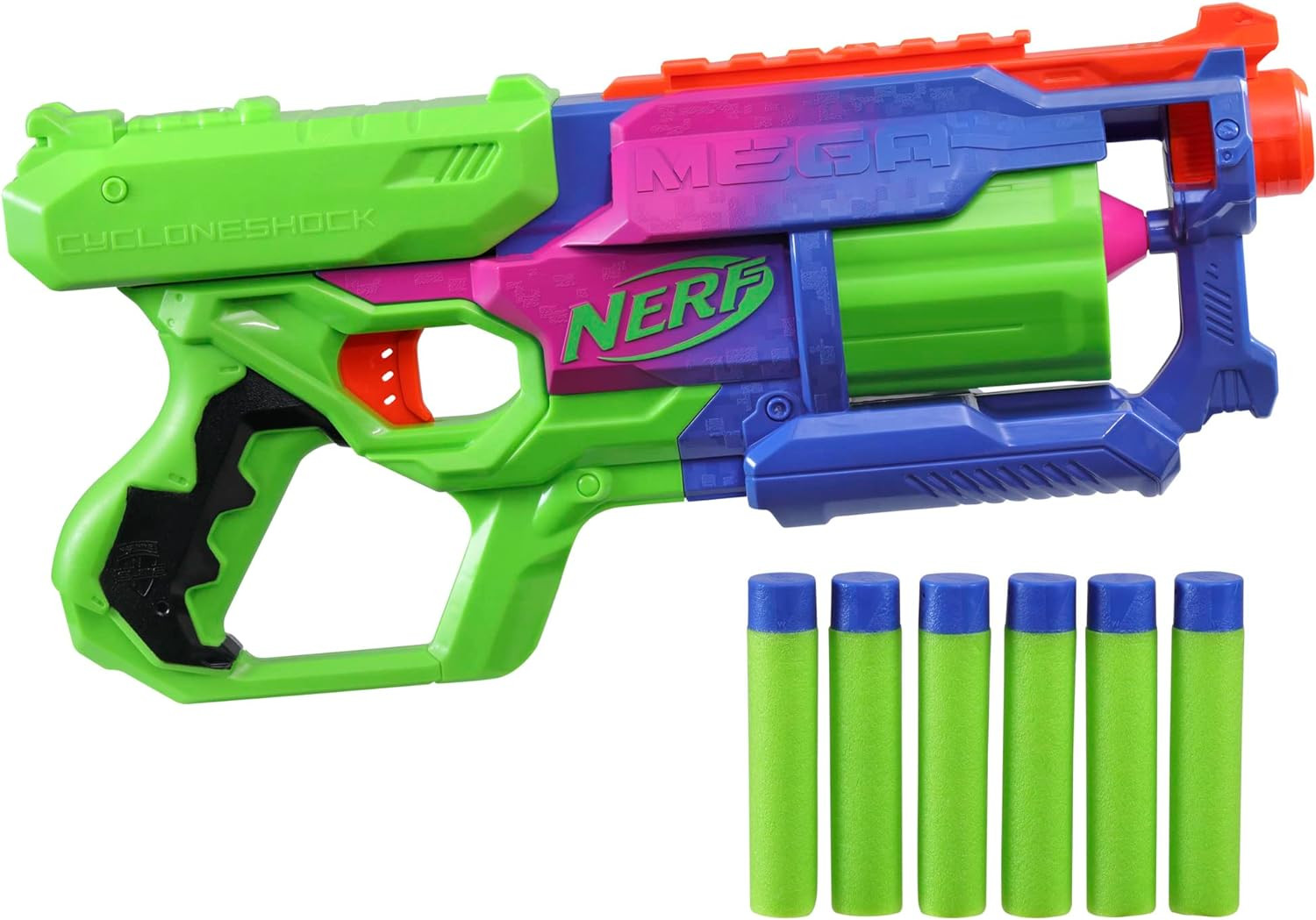 NERF Mega CycloneShock Toy Blaster, Cybershock Color Style, 6-Dart Drum, 6 AccuStrike Mega Darts,... | Amazon (US)