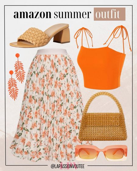 Elevate your summer look with a cami tube top, pleated chiffon skirt, palm leaf earrings, chic sunglasses, a beaded handbag, and block heel sandals. Perfect for breezy elegance and stylish outings!

#LTKStyleTip #LTKSeasonal #LTKFindsUnder100