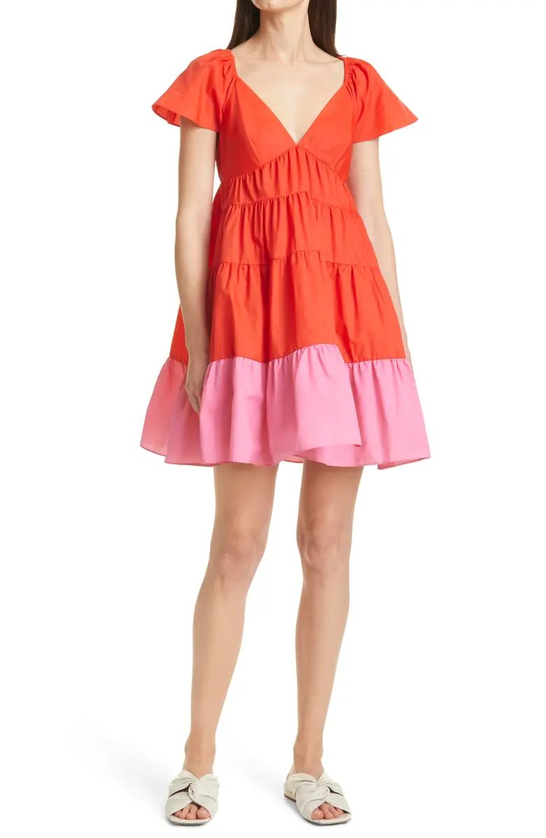 Corsica Colorblock Recycled Nylon Tiered Minidress | Nordstrom