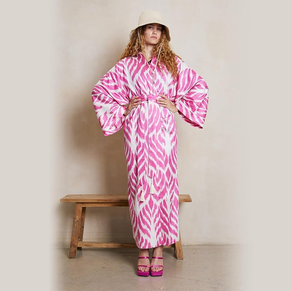 RanRui Beach cover up over sized kimonos Women's geometry Print Rayon kimonos with belt for summe... | Amazon (US)