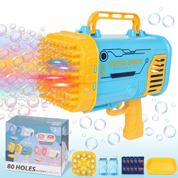 Wisairt Bubble Machine,80 Holes Bubble Gun with Replaceable Nozzles,2 Bubble Solution and Colorfu... | Walmart (US)