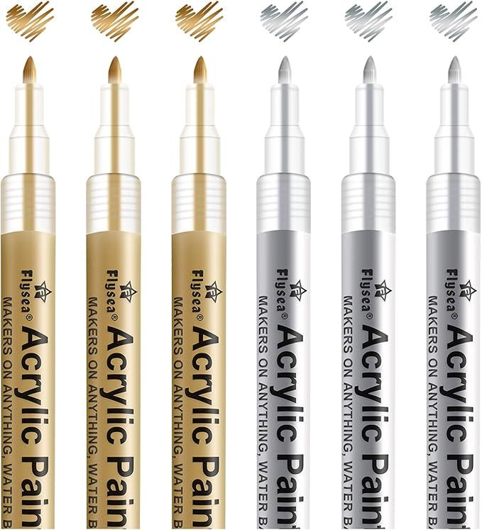 Paint Pen Gold Silver Metallic Permanent Acrylic Markers Set for Fabric Glass Rock Wooden Ceramic... | Amazon (US)