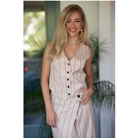 Beige Striped Linen Vest, Feminine Masculine Suit Women's Elegant Tailored Waistcoat With Buttons, V Neck Ladies Vest | Etsy (US)