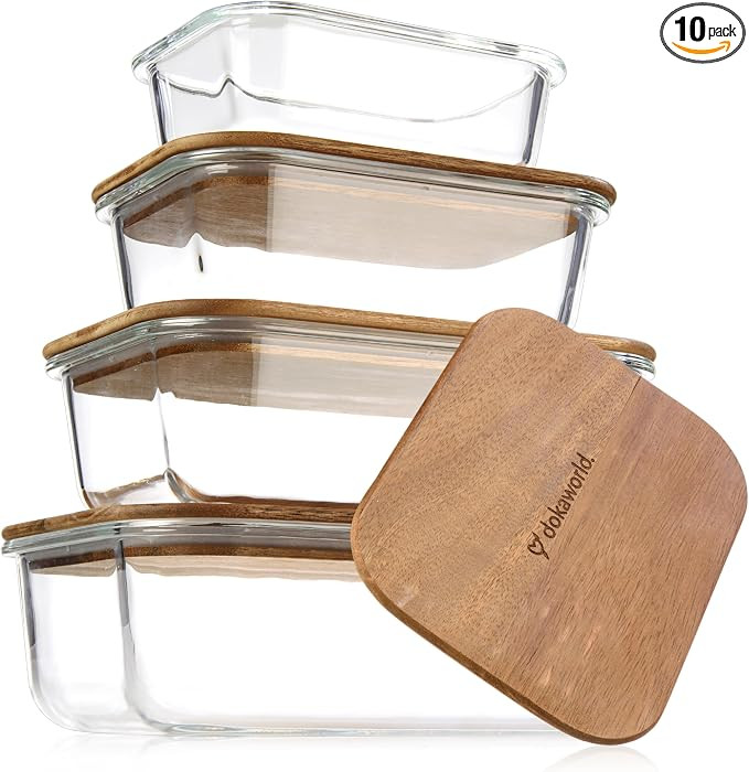 Glass Food Storage Containers With Acacia Lids – Glass Meal Prep Containers – Set of 4 Airtig... | Amazon (US)