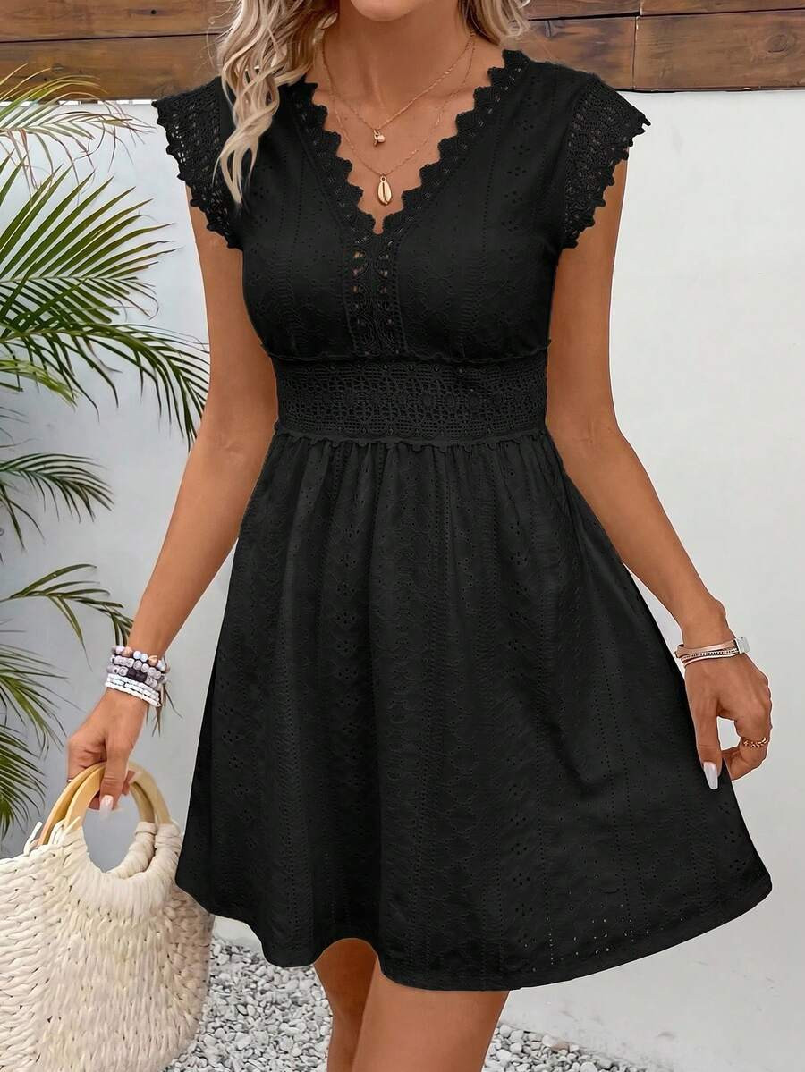 SHEIN Frenchy Women's Solid Color Casual Vacation Dress Everyday Black Summer | SHEIN