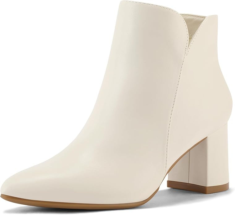 mysoft Women's Ankle Boots Chunky Block Low Heel Comfortable Pointed Toe Side V Cutout Dressy Off... | Amazon (US)