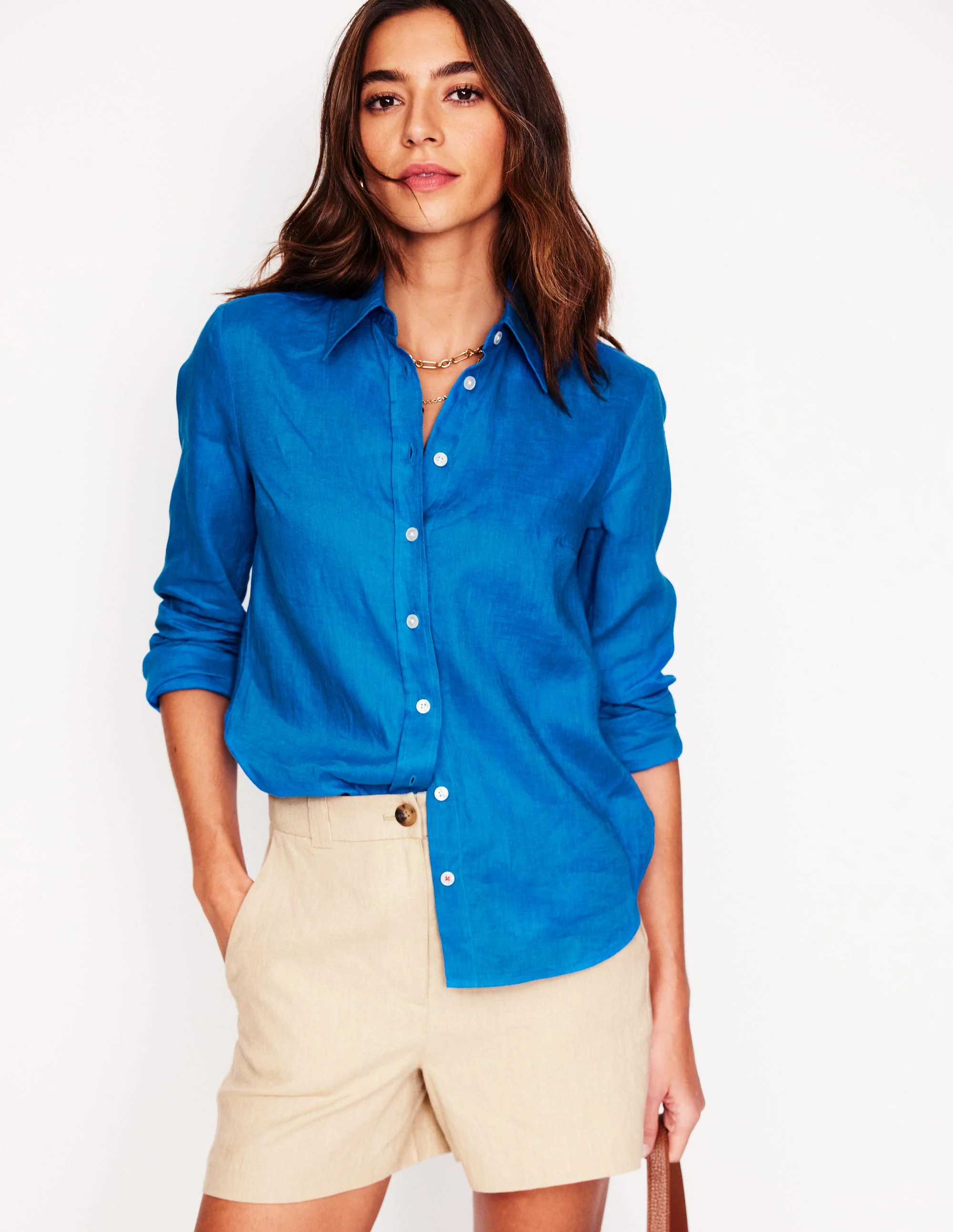 Sienna Linen Shirt-Cerulean Blue | Boden UK