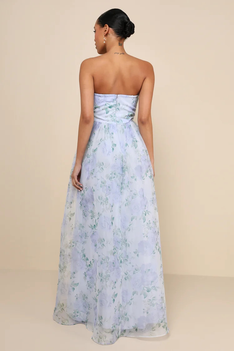 Charming Sweetness Periwinkle Floral Organza Bustier Maxi Dress | Lulus