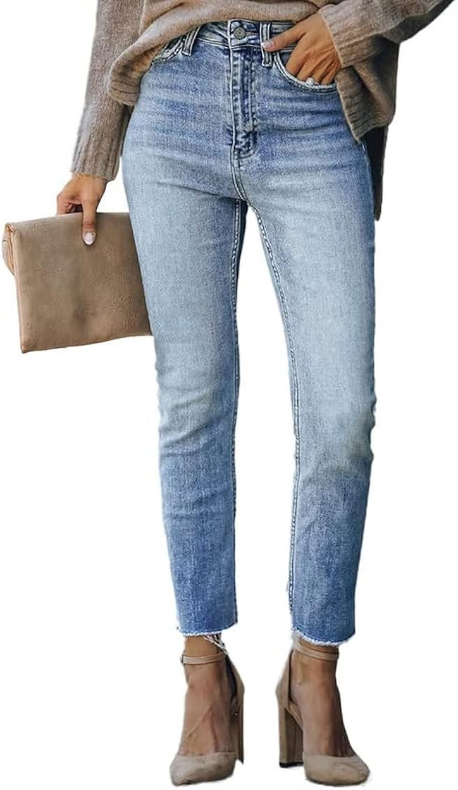 Dokotoo Women's Patchwork Destroyed Raw Hem Jeans Ripped Hole Boyfriend Denim Pants | Amazon (US)
