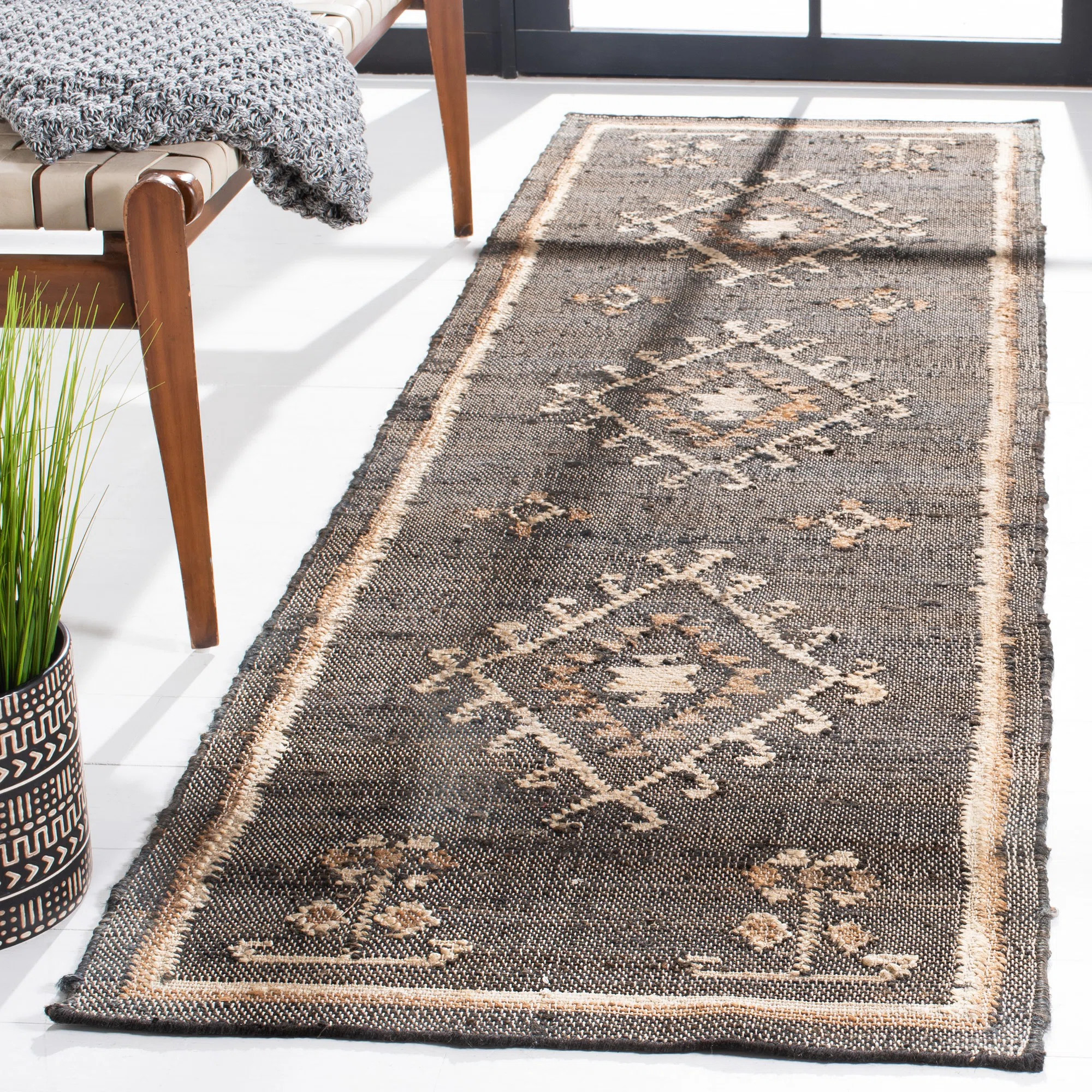 Mickie Southwestern Handmade Flatweave Jute Black/Ivory Area Rug | Wayfair North America