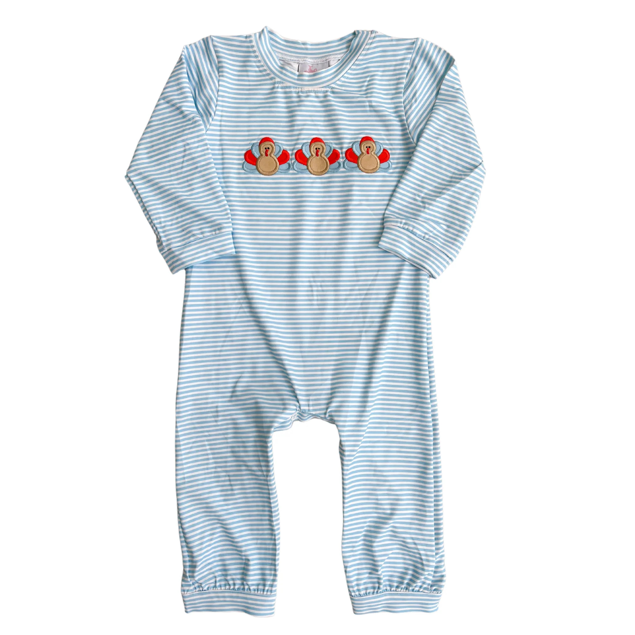 Tanner Turkey Blue Stripe Romper | Lillie & Lilah