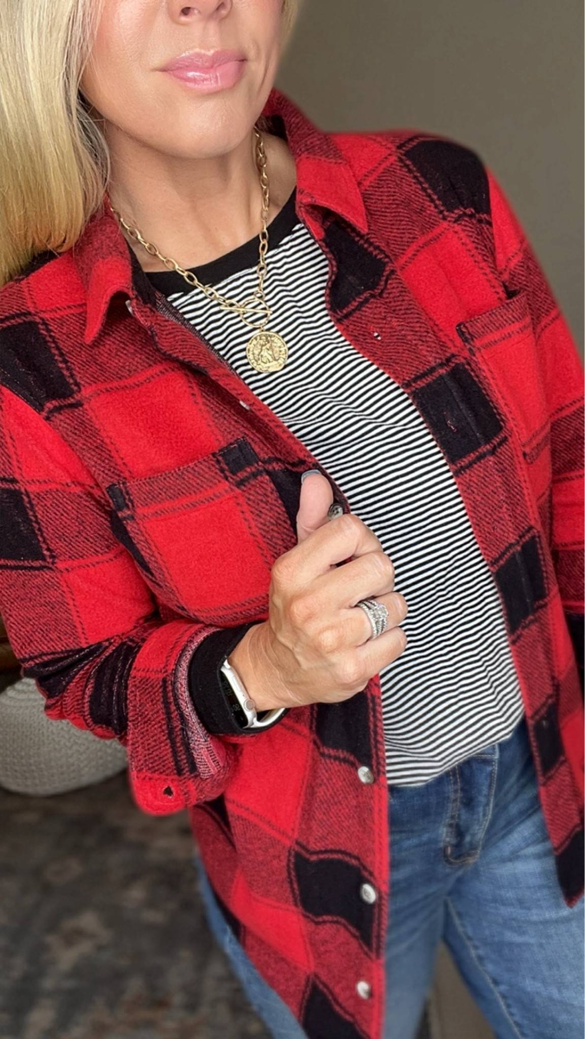 The perfect casual holiday outfit!! I love the plaid with stripes ❤️🖤

This flannel is super soft and fits tts! 


#LTKstyletip #LTKHoliday #LTKHolidaySale