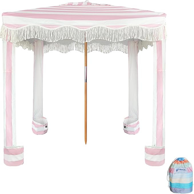 AMMSUN Beach Cabana with Beach Blanket, 6'×6' Boho Canopy with Tassels, Premium Wood Pole, Fring... | Amazon (US)