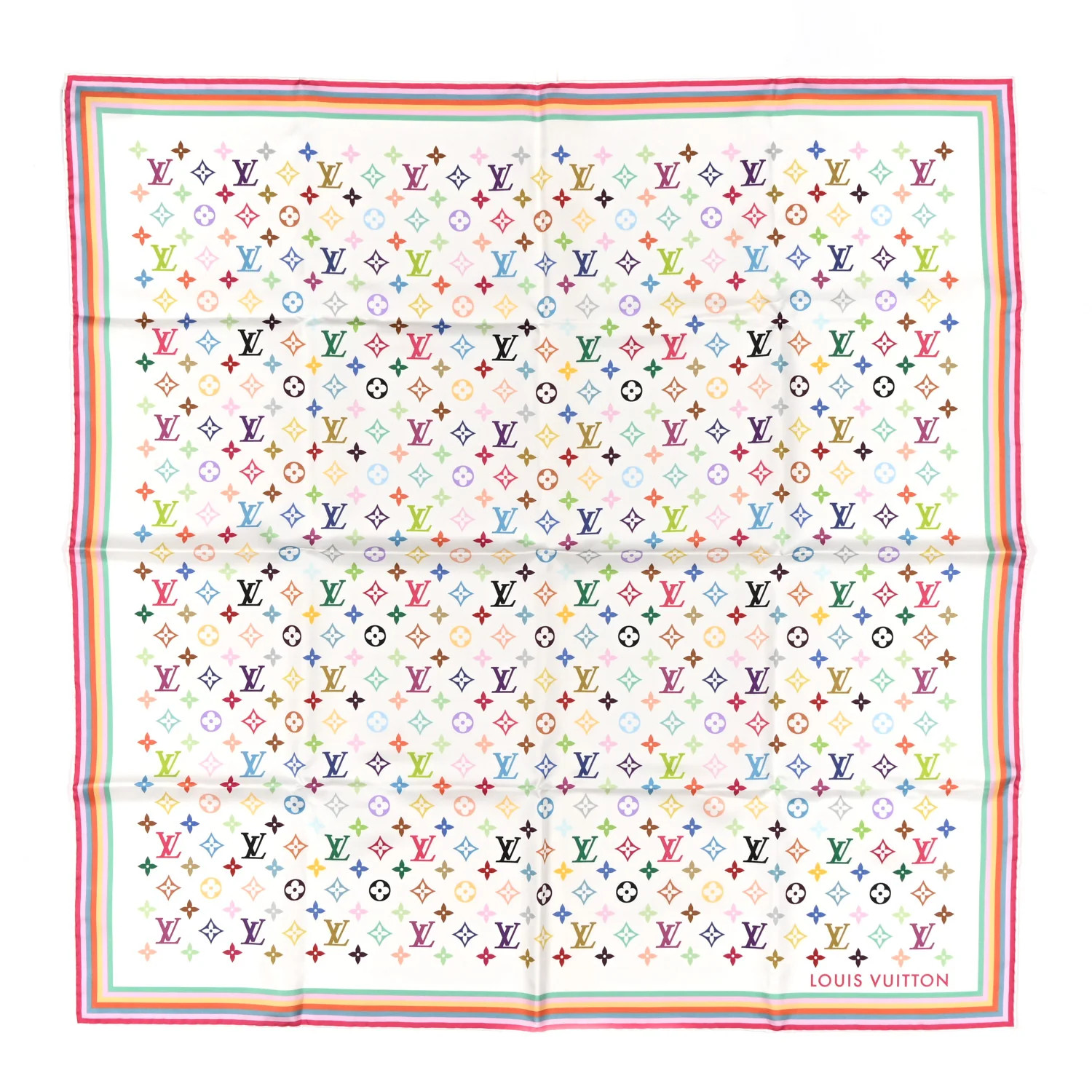 Louis Vuitton LV X TM Silk Monogram Multicolor Square Scarf 90 White 1870421 | FASHIONPHILE (US)