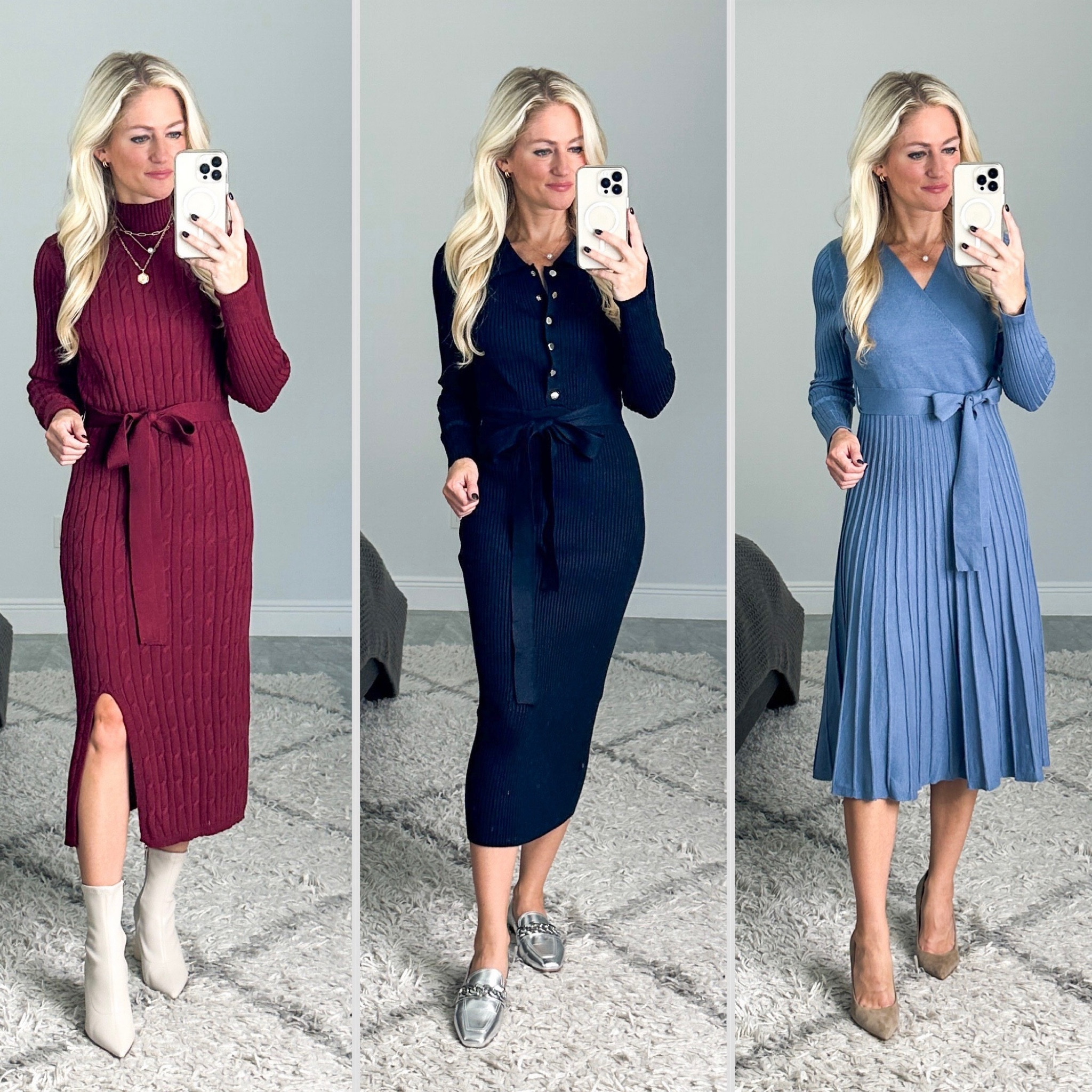 Sweater dresses from Amazon! All amazing quality and stretchy. Wearing small and come in lots of colors. Wear for Sunday best, workwear, date night, or Thanksgiving Day. Black dress has functional snaps and can be worn with sneakers for a casual look. 

#LTKstyletip #LTKfindsunder50