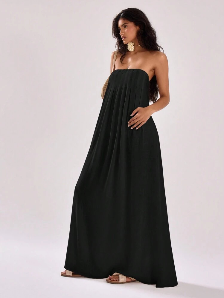 MUSERA Bandeau Loose Fit Pleated Maxi Dress Vacation Summer Graduation Elegant Wedding Guest Holi... | SHEIN