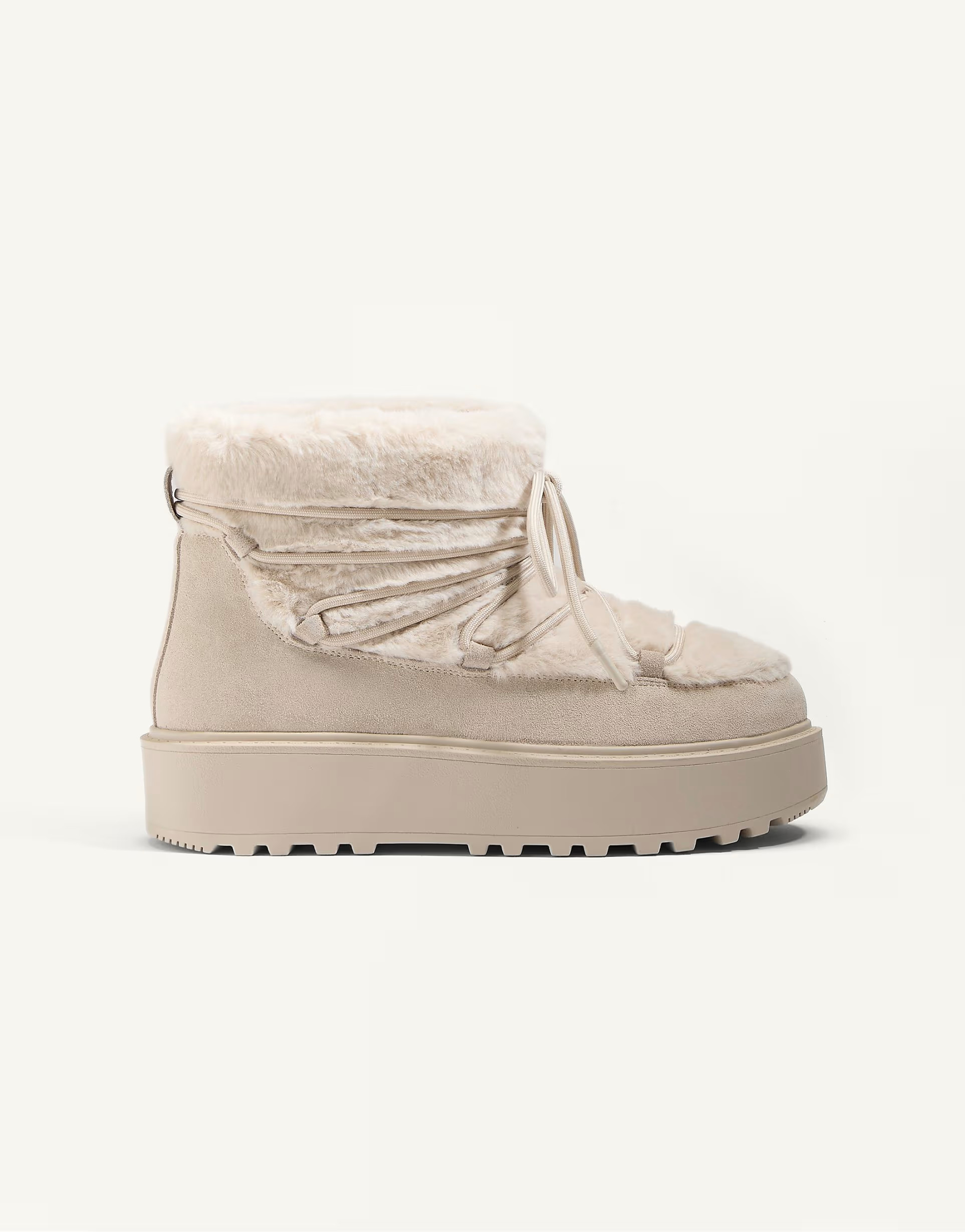 OYSHO Faux-fur and split-leather lace-up boots in beige | ASOS (Global)