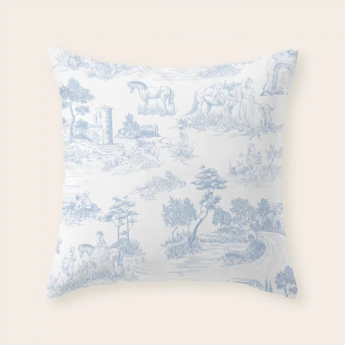 Toile de Jouy Vintage French Soft Baby Blue White Pastoral Pattern Throw Pillow | Society6