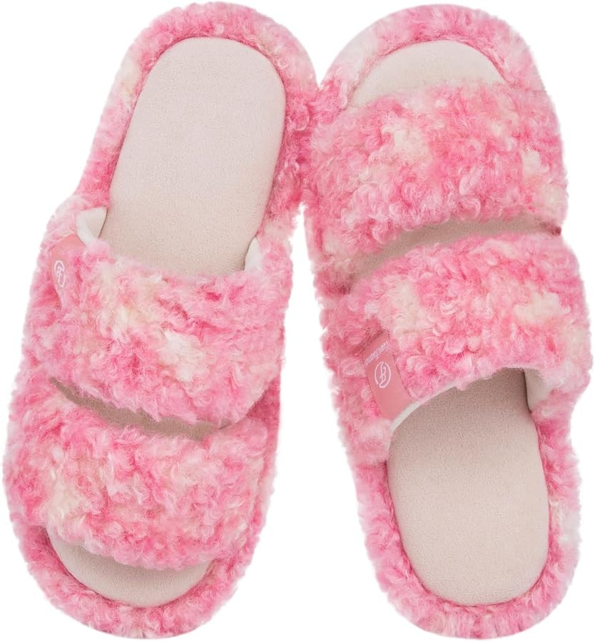 EverFoams Women's Fuzzy Open Toe Slippers Comfy Soft Memory Foam Indoor House Shoes | Amazon (US)