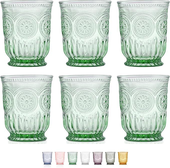 Yungala Green Glassware set of 6 green drinking glasses, textured colored vintage glass cups dish... | Amazon (US)