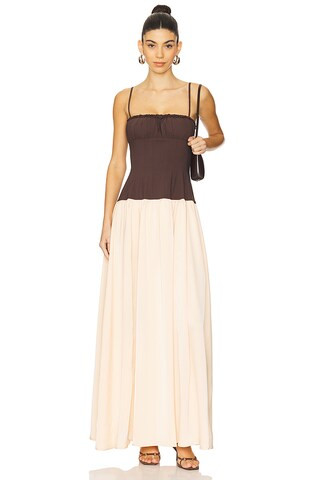 WeWoreWhat Ruffle Corset Maxi Dress in Chestnut & Blush from Revolve.com | Revolve Clothing (Global)