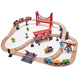 Hape Wooden Busy City Train Rail Set| 51 PCs Pretend Play Railway Set for Kids Age 3Y+ | Amazon (US)