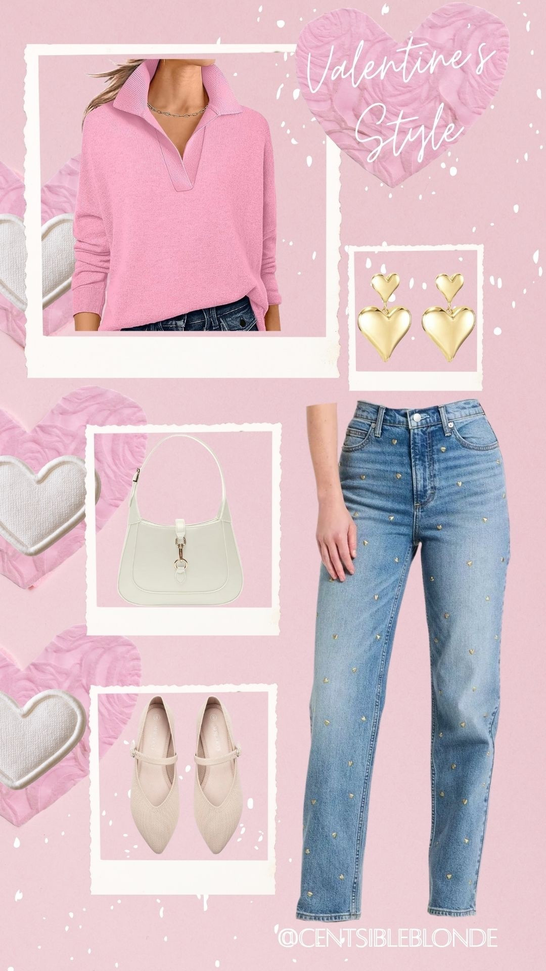 Valentine’s Day outfit, Valentine’s Day style, Valentine’s Day, heart jeans, Mary Jane flats, pointed toe flats, white handbag, gold heart earrings, pink sweater, target jeans, Amazon style, Amazon outfitt

#LTKMidsize #LTKFindsUnder50 #LTKPetite