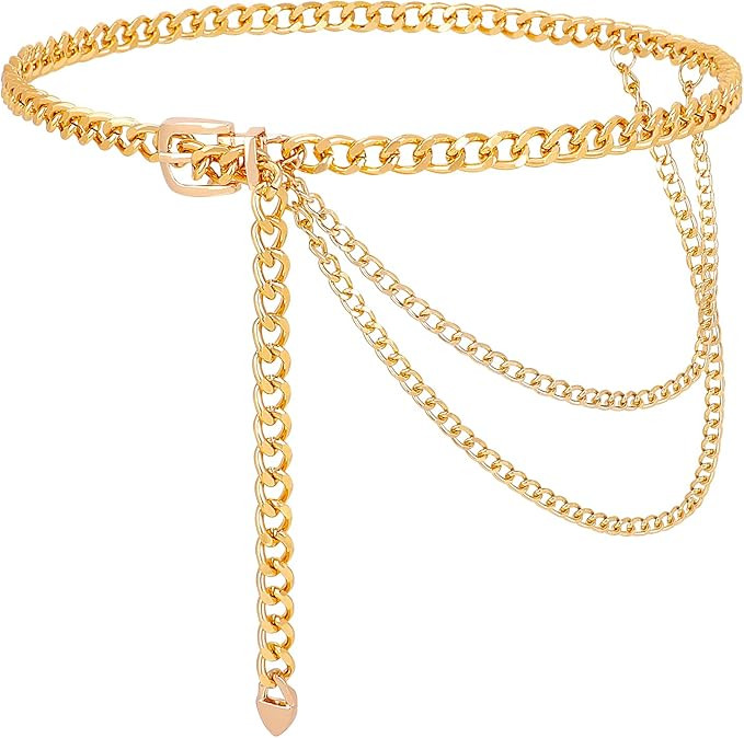 WHIPPY Waist Chain Belt Women Ladies Adjustable Body Waist Link Belts for Jeans Dresses | Amazon (US)