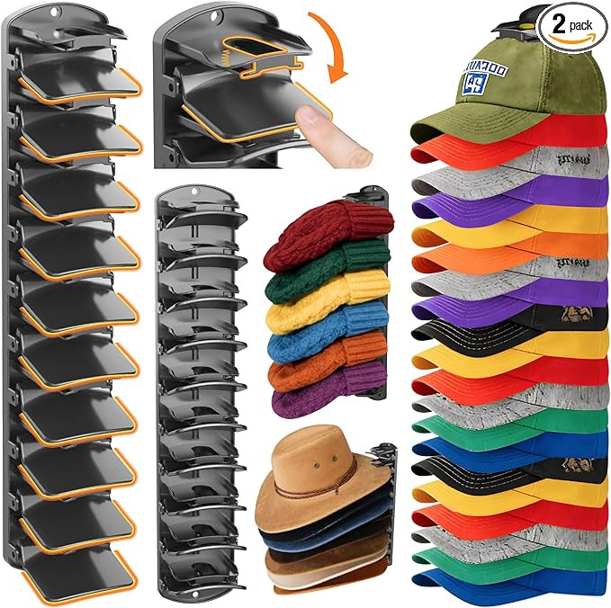 Spring Clip Hat Organizer Hold Storage 40 Caps for Baseball Caps（2-Pack） Wall Mount Closet & ... | Amazon (US)