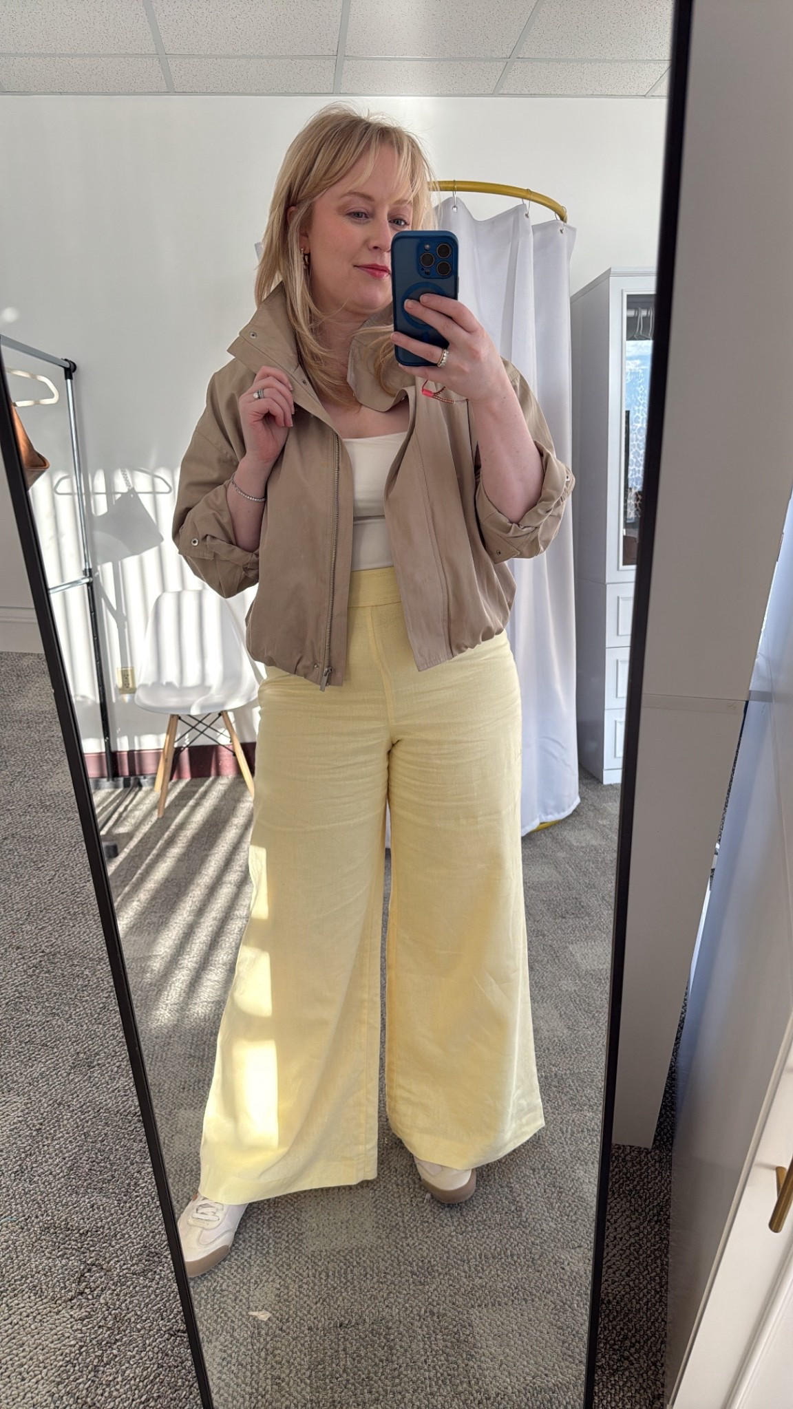 Immediately took the tag off these linen blend pants. They are double lined. 😍 and the petite is the perfect length. I’m 5’3” keep in mind no pockets. They side zip for the most flattering fit. Jacket is from a local boutique  