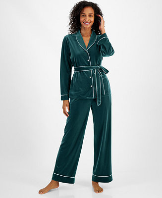 I.N.C. International Concepts Women's 2-Pc. Velvet Shawl-Collar Pajama Set with Detachable Belt, ... | Macy's