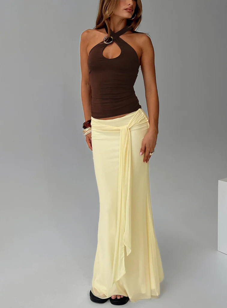 Caviar Tie Maxi Skirt Lemon | Princess Polly US