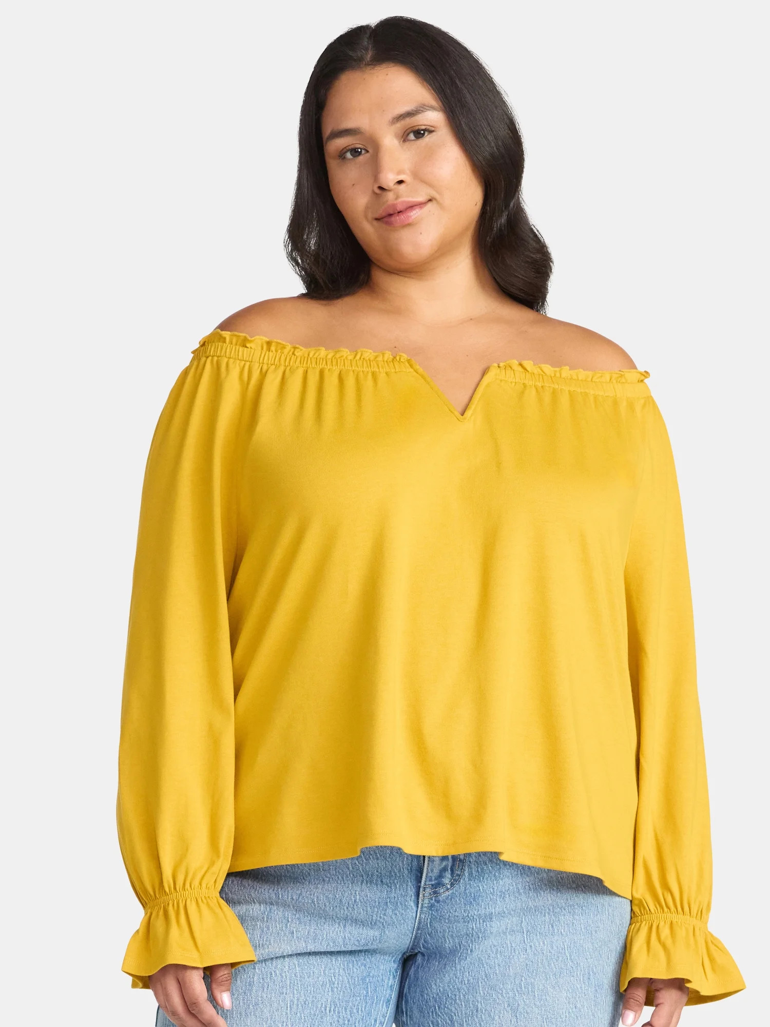 Terra & Sky Women's Plus Off the Shoulder Top with Long Sleeves, Sizes 0X-5X | Walmart (US)