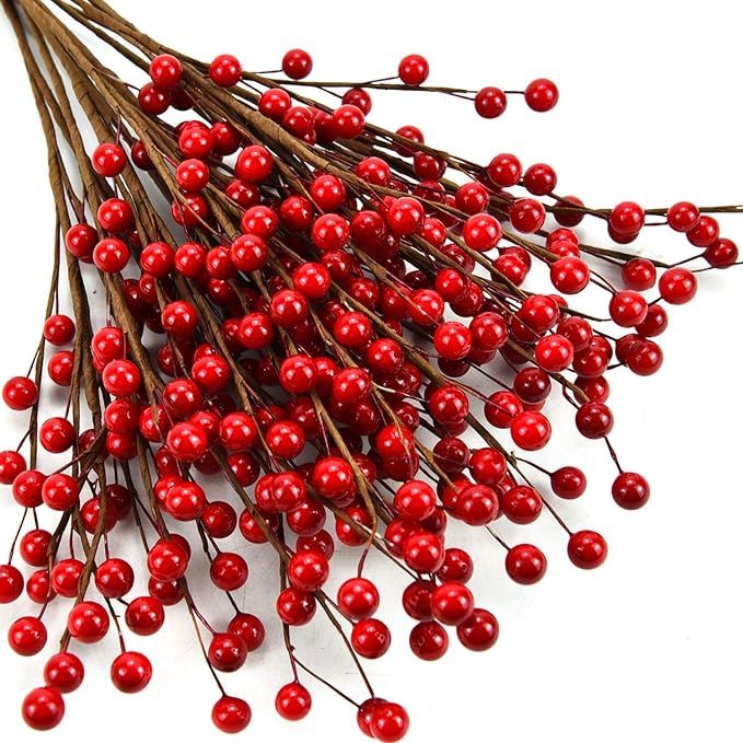 Rocinha 12 Pcs 13.78-inch Red Berry Picks, Artificial Red Holly Branches for DIY Wreath, Garland ... | Amazon (US)