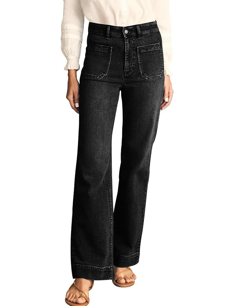 KUNMI Women's Wide Leg Jeans High Waisted Straight Leg Stretchy Denim Pants with Pockets | Amazon (US)