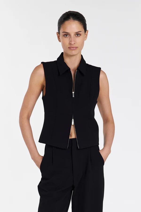 LIV BLACK ZIP COLLARED VEST | DISSH