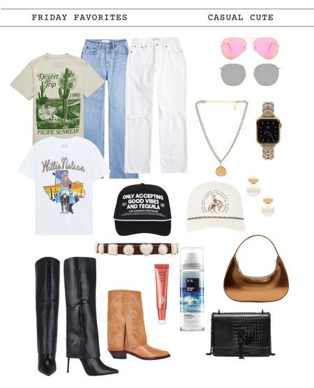 Friday Favorites! Vintage tees, good straight leg jeans, and all of the accessories! 🤍⚡️ 

friday favorites l spring l summer l roundup l revolve l abercrombie 