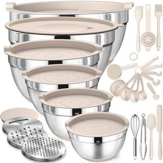 26-Piece Stainless Steel Khaki Mixing Bowls Set with Airtight Lids and 3-Grater Attachments | The Home Depot