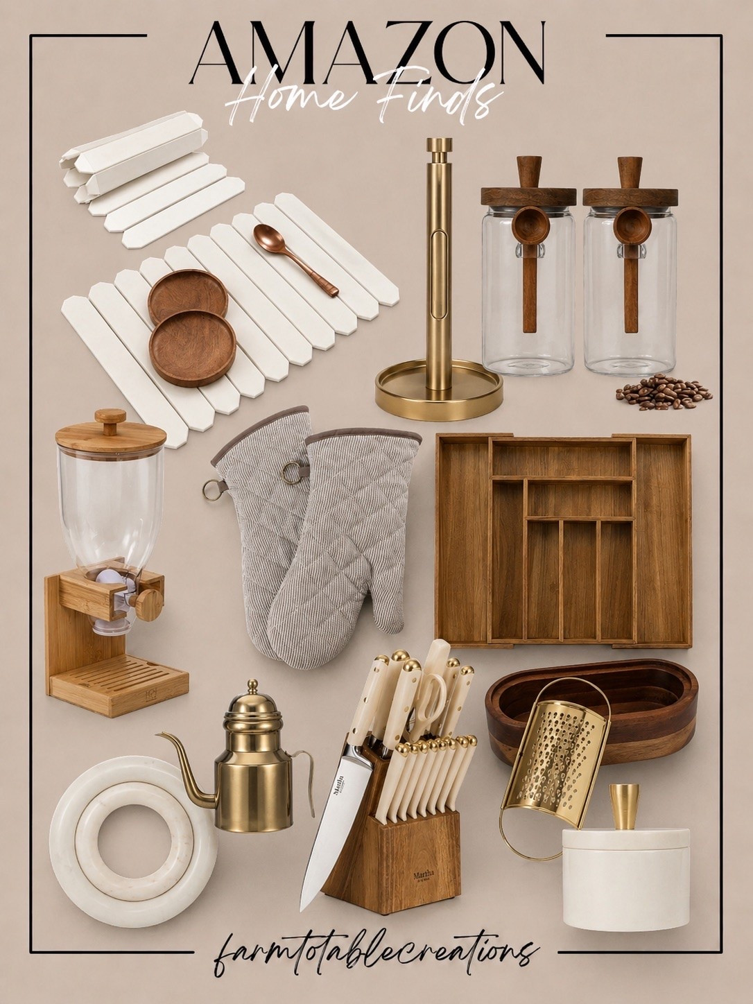 AMAZON KITCHEN FINDS

Follow @farmtotablecreations on Instagram for more home finds and styling inspiration.

If your kitchen could use a simple refresh, these Amazon finds make it easy to create a beautiful, organized space you’ll love using every day. From warm wood accents and timeless brass finishes to functional essentials that look as good as they work, these are the pieces that instantly elevate your countertops and cabinets.

#AmazonHomeFinds #KitchenDecor #KitchenOrganization #HomeDecorFinds #AmazonFavorites

#LTKHome #LTKSaleAlert