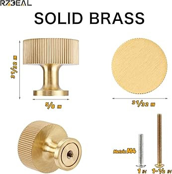 RZDEAL 6pcs Solid Brass Cabinet Knobs Pulls Cabinet Drawer Dresser Gold Knobs Modern Handles Knob... | Amazon (UK)