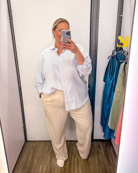 I need this top in every color combo!!! It is a soft material and the perfect light weight material for spring and summer. It looked so cute with these linen blend trouser pants also. 

I’m normally an 18/20 and wearing the XXL in pants (loose fit so an XL may fit also) and an XXL in the button up top also. 

Plus size striped top 
Spring outfit 
Plus size striped button up 
Button up shirt
Plus size ootd
Spring outfit 
Plus size outfit 
Linen outfit 

#LTKstyletip #LTKplussize #LTKover40