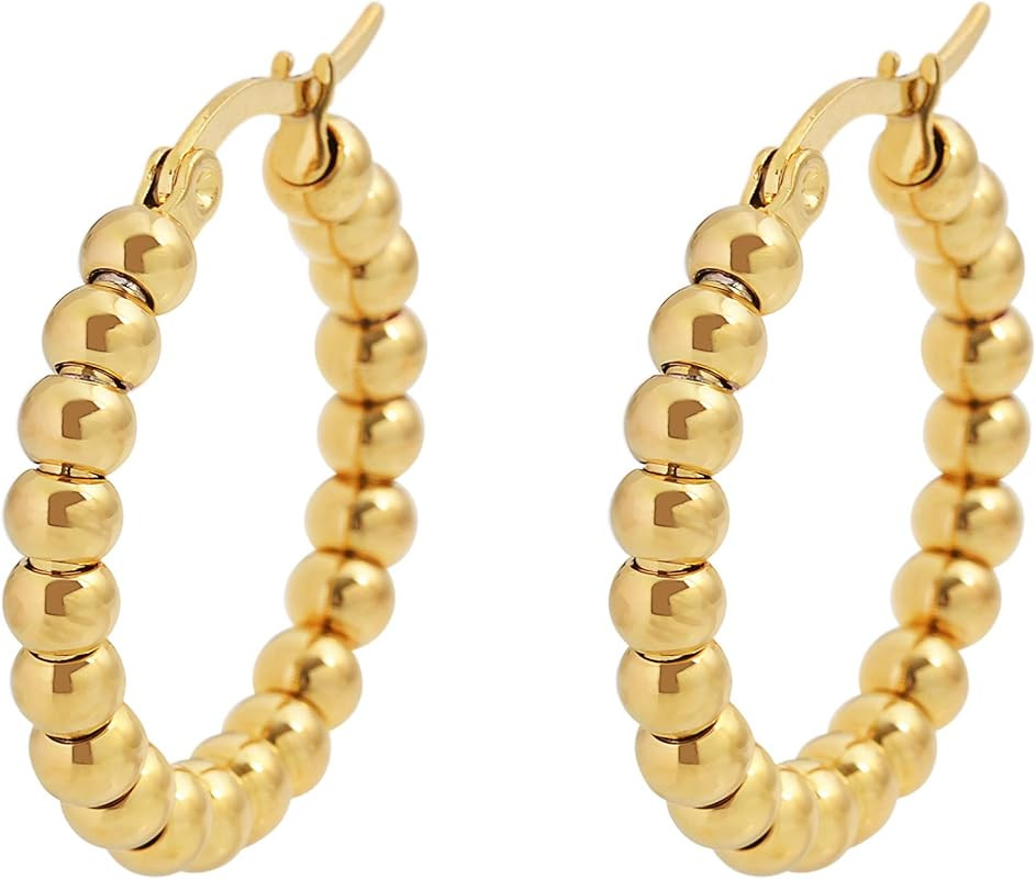 Edforce Stainless Steel Beads Hoop Earrings (27mm) | Amazon (US)