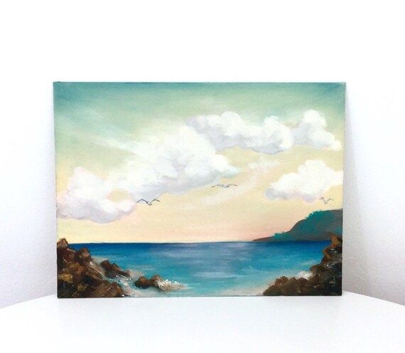 Vintage Seascape Acrylic Painting, Original, Ocean, Canvas Board | Etsy (US)